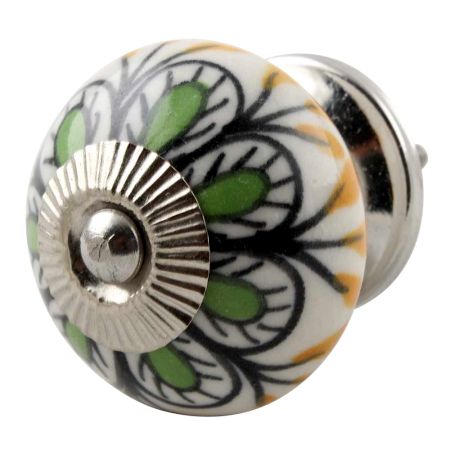 Pea Green Ceramic Floral Dresser Knob